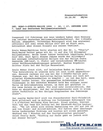 Press Release VWMS 3 Städte Rallye 1990