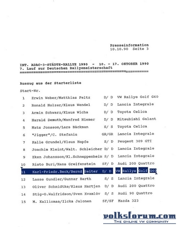 Press Release VWMS 3 Städte Rallye 1990